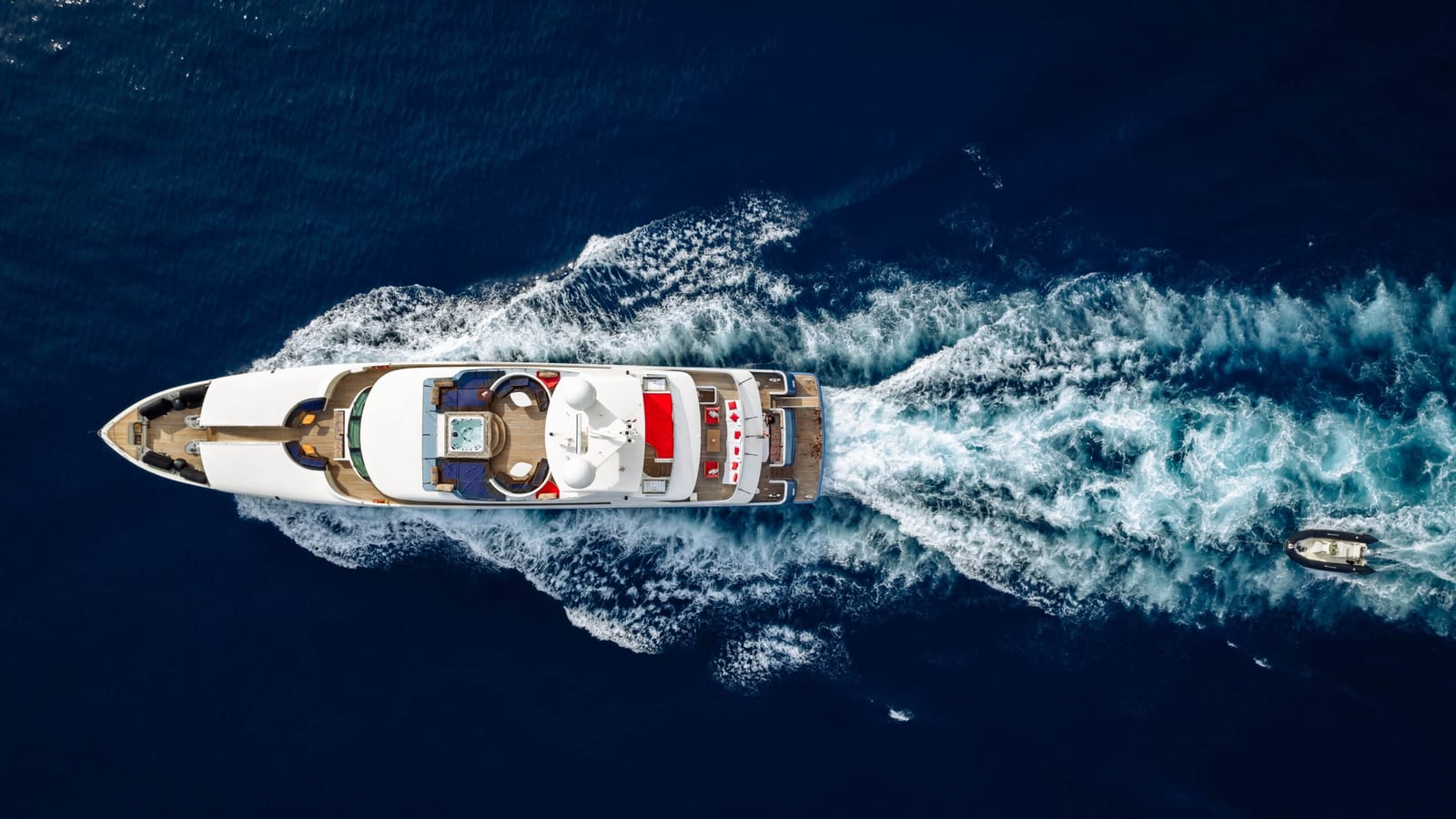 Aerial view of a yacht underway